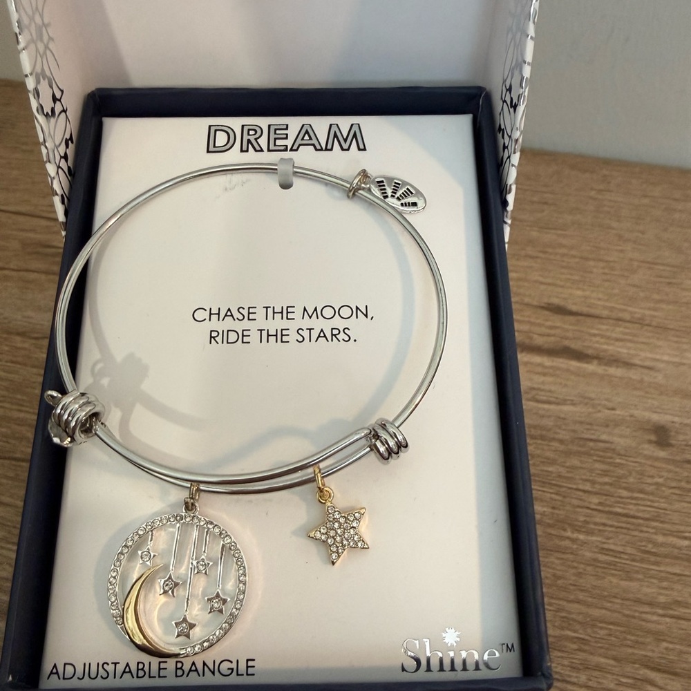 SHINE Silver and Gold Moon and Star Adjustable Bangle Bracelet, NWT - Picture 5 of 7
